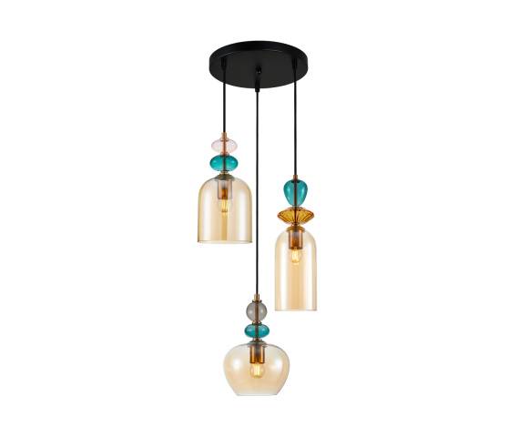 Lampa wisząca Busco PND-30263-3A-BRO-AMB oprawa w kolorze czerni i złota z kolorowym szkłem ITALUX
