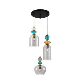 Lampa wisząca Busco PND-30263-3A-BRO-SG oprawa w kolorze czerni i złota z kolorowym szkłem ITALUX