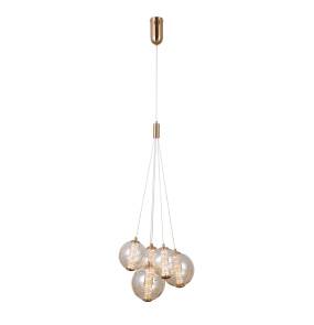 Lampa wisząca Butero PND-34359-5-HBR-AMB oprawa w kolorze złotym z bursztynowymi kloszami ITALUX