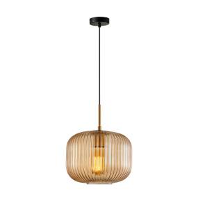 Lampa wisząca Gavino PND-26476-1-BRO-AMB oprawa w kolorze czerni i złota z bursztynowym kloszem ITALUX