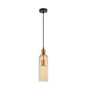 Lampa wisząca Levie PND-28636-1L-GD-AMB oprawa w kolorze czerni i złota z bursztynowym kloszem ITALUX