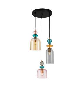 Lampa wisząca Namos PND-27092-3A-MC-BRO oprawa w kolorze czerni i mosiądzu z kolorowym szkłem ITALUX