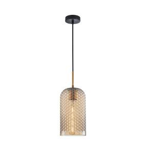 Lampa wisząca Renti PND-25205-1S-BK-AMB oprawa w kolorze czerni i złota z bursztynowym kloszem ITALUX