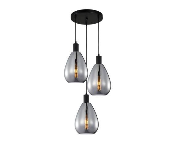 Lampa wisząca Zulo PND-27812-3A-BK-SG oprawa w kolorze czarnym z dymionymi kloszami ITALUX