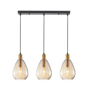 Lampa wisząca Zulo PND-27812-3-BRO-AMB oprawa w kolorze czerni i mosiądzu z bursztynowymi kloszami ITALUX