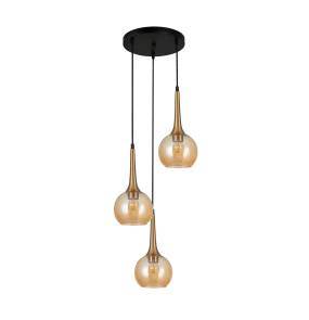 Lampa wisząca Favera PND-42361-3A-BRO-AMB oprawa w kolorze czerni i antycznego brązu z bursztynowymi kloszami ITALUX