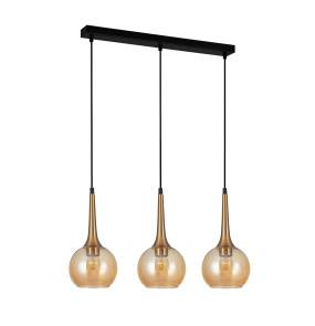 Lampa wisząca Favera PND-42361-3-BRO-AMB oprawa w kolorze czerni i antycznego brązu z bursztynowymi kloszami ITALUX