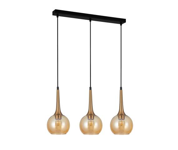 Lampa wisząca Favera PND-42361-3-BRO-AMB oprawa w kolorze czerni i antycznego brązu z bursztynowymi kloszami ITALUX