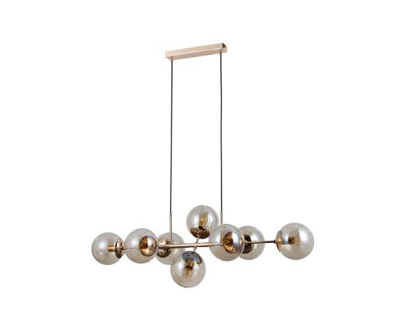 Lampa wisząca Molite PND-1098-8-GD oprawa w kolorze czerni i złota z bursztynowymi kloszami ITALUX