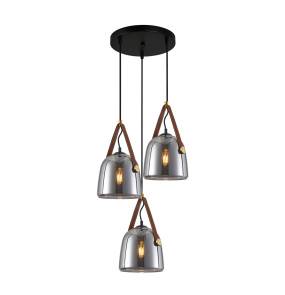 Lampa wisząca Solta PND-24342-3A-BK-SG oprawa w kolorze czarnym z elementami mosiądzu i eko skóry ITALUX