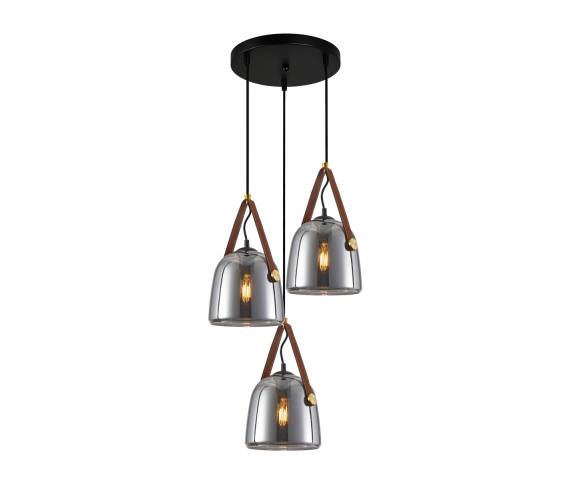 Lampa wisząca Solta PND-24342-3A-BK-SG oprawa w kolorze czarnym z elementami mosiądzu i eko skóry ITALUX
