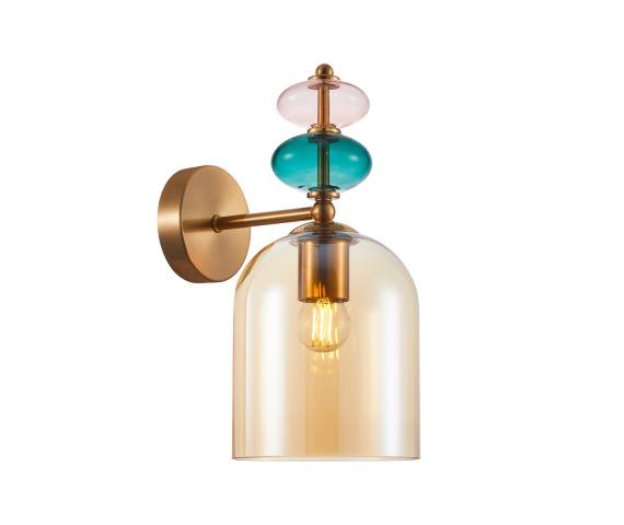 WYPRZEDAŻ Kinkiet Busco WL-30263-1B-BRO-AMB oprawa w kolorze złotym z kolorowym szkłem ITALUX