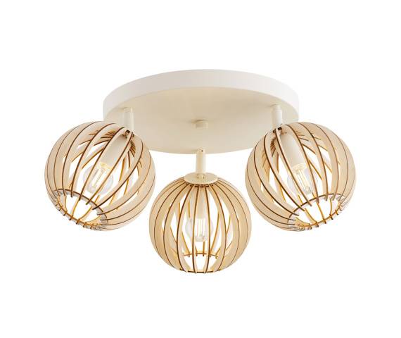 Lampa sufitowa PARULA 6263 oprawa w kolorze beżowym z drewnianymi kloszami ARGON