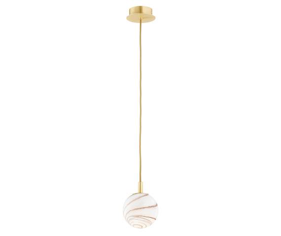 Lampa wisząca ALMIROS 8450 oprawa w kolorze szczotkowanego mosiądzu z marmurowym kloszem ARGON