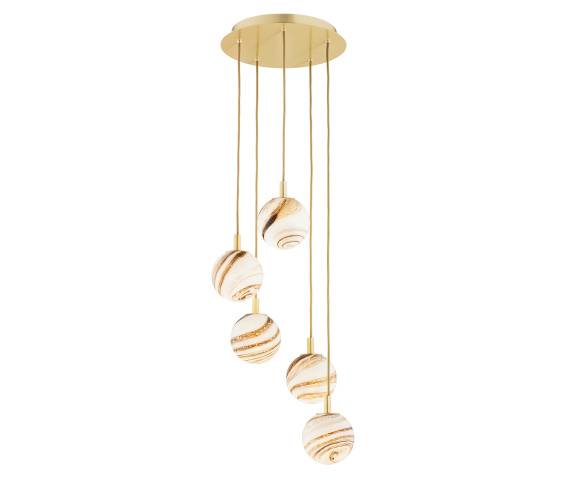 Lampa wisząca ARUBA 2182 oprawa w kolorze szczotkowanego mosiądzu z marmurowymi kloszami ARGON