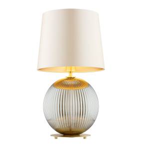 Lampa stołowa HAMILTON 8530 oprawa w kolorze dymionego szkła z mosiężnymi elementami i beżowym abażurem ARGON