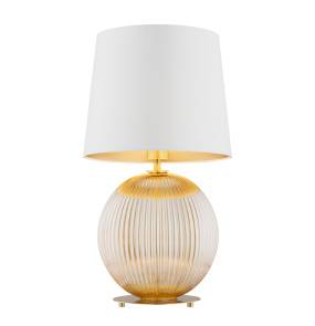 Lampa stołowa HAMILTON 8534 oprawa w kolorze miodowego szkła z mosiężnymi elementami i białym abażurem ARGON