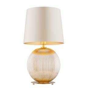 Lampa stołowa HAMILTON 8535 oprawa w kolorze miodowego szkła z mosiężnymi elementami i beżowym abażurem ARGON