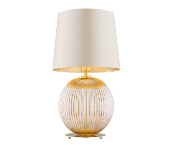 Lampa stołowa HAMILTON 8535 oprawa w kolorze miodowego szkła z mosiężnymi elementami i beżowym abażurem ARGON