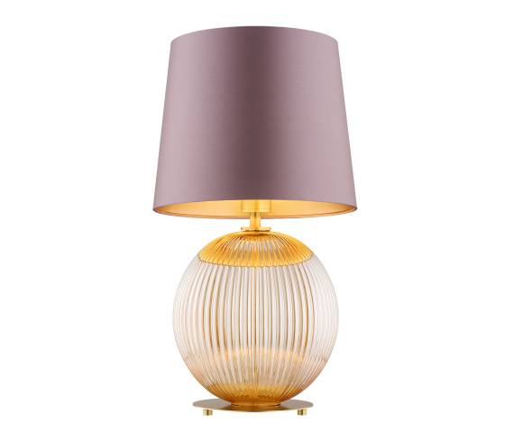 Lampa stołowa HAMILTON 8536 oprawa w kolorze miodowego szkła z mosiężnymi elementami i abażurem w kolorze brudnego różu ARGON