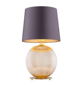 Lampa stołowa HAMILTON 8537 oprawa w kolorze miodowego szkła z mosiężnymi elementami i śliwkowym abażurem ARGON