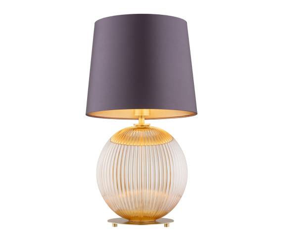 Lampa stołowa HAMILTON 8537 oprawa w kolorze miodowego szkła z mosiężnymi elementami i śliwkowym abażurem ARGON