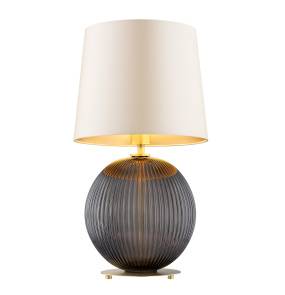 Lampa stołowa HAMILTON 8538 oprawa w kolorze dymionego szkła z mosieżnymi elementami i beżowym abażurem ARGON