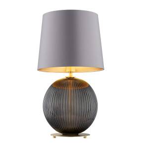 Lampa stołowa HAMILTON 8539 oprawa w kolorze dymionego szkła z mosiężnymi elementami i szarym abażurem ARGON