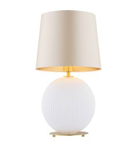 Lampa stołowa HAMILTON 8544 oprawa w kolorze białym z mosiężnymi elementami i beżowym abażurem ARGON