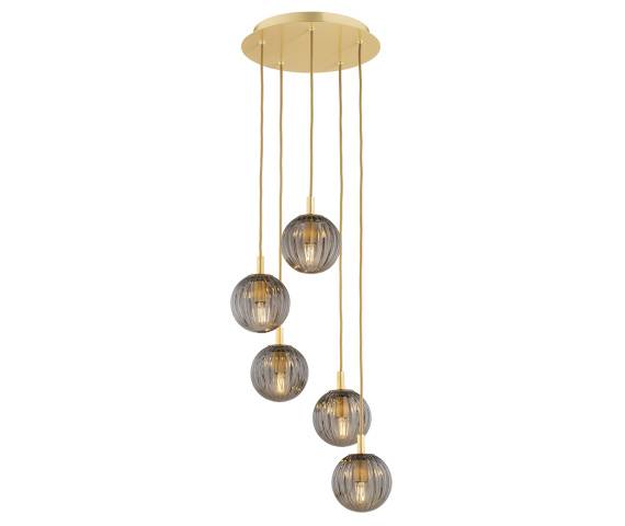 Lampa wisząca PALOMA 2185 oprawa w kolorze szczotkowanego mosiądzu z dymionymi kloszami ARGON