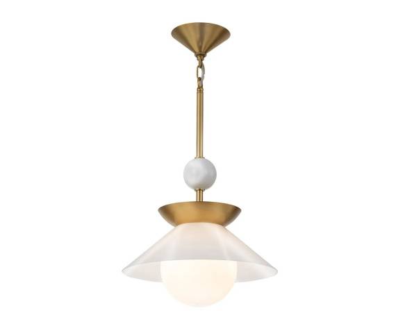 Lampa wisząca SAUCER QN-SAUCER-1P-M-AB-OPAL oprawa w kolorze postarzanego mosiądzu QUINTIESSE