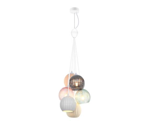 Lampa wisząca Cases PND-94794-6A-MLTI oprawa w kolorze białym z kolorowymi kloszami ITALUX