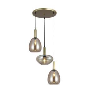 Lampa wisząca Gater PND-23541-3-GD-CH oprawa w kolorze złotym z bursztynowymi kloszami ITALUX