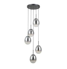 Lampa wisząca Meolo PND-40825-5-BK oprawa w kolorze czarnym z dymionymi kloszami ITALUX