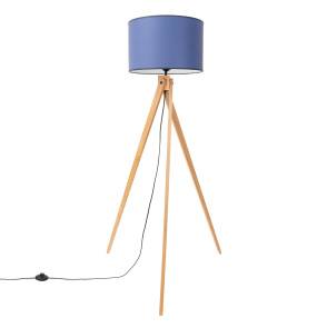 Lampa podłogowa NATT SL.1906 drewniana oprawa z granatowym abażurem SOLLUX LIGHTING