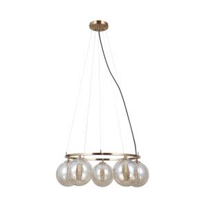 Lampa wisząca Molite PND-1098-5R-HB oprawa w kolorze złotym z bursztynowymi kloszami ITALUX